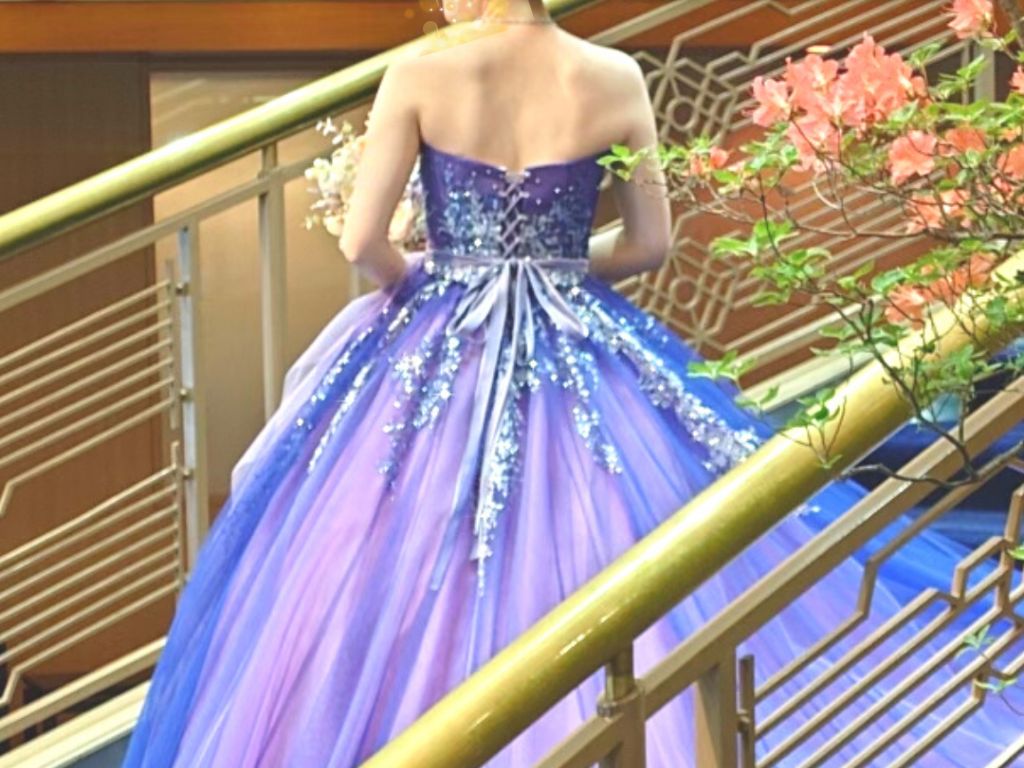ドレス姿の花嫁の後ろ姿。浜松町の過緊張・強ストレス専門サロン